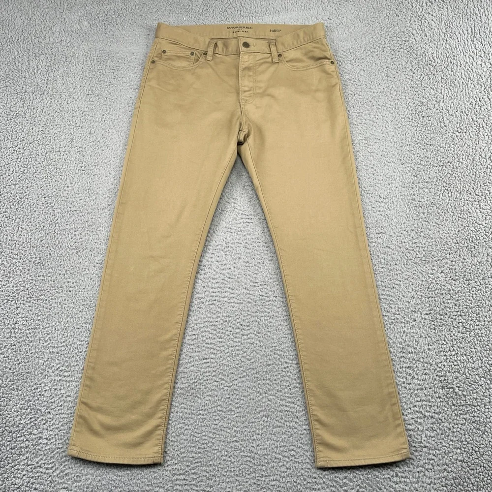 Banana Republic Travel Jean Mens 31x30 Tan Khaki Slim Fit Stretch Denim Pants
